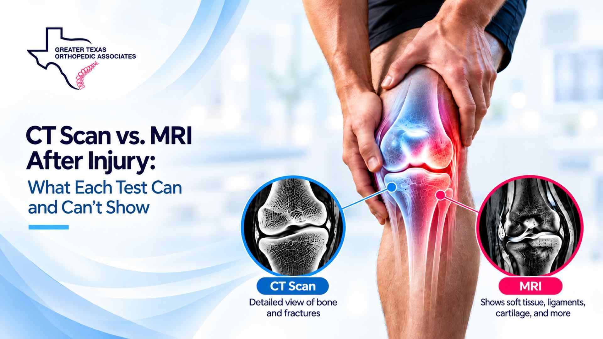 Illustration comparing CT bone detail and MRI soft tissue imaging after injury