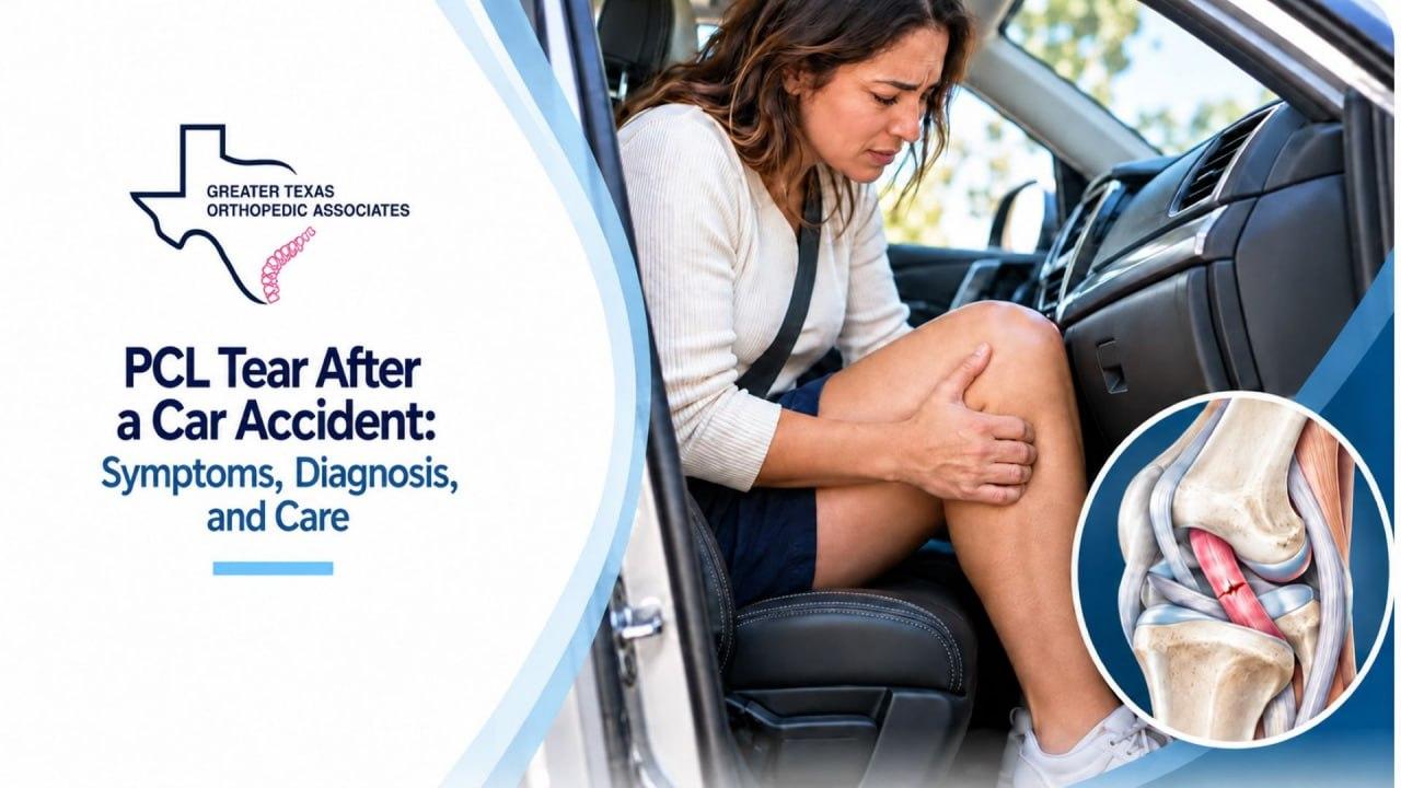 PCL tear after a car accident with knee pain following a dashboard injury.