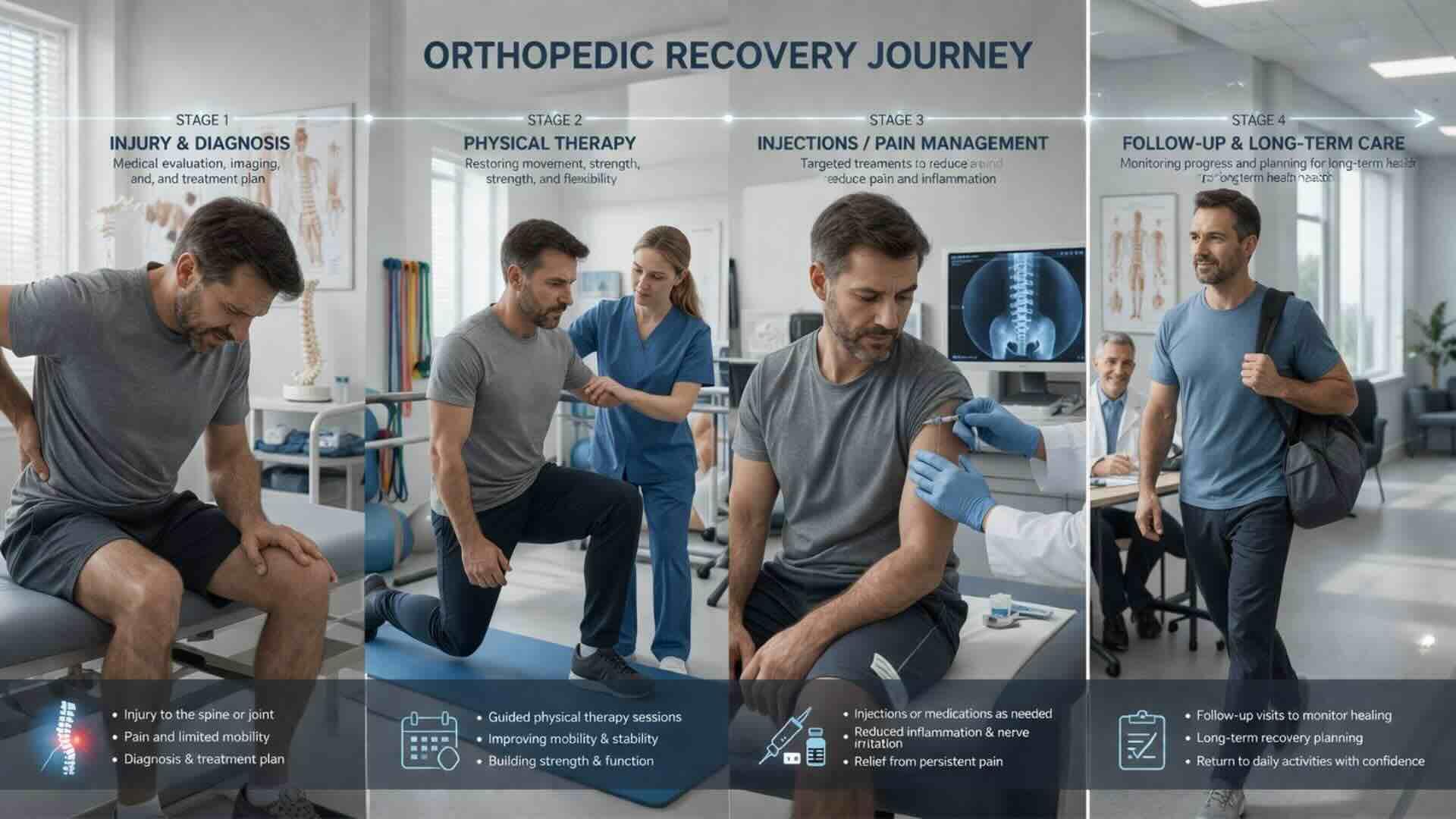 Orthopedic recovery journey showing stages of treatment and future medical costs in personal injury claims
