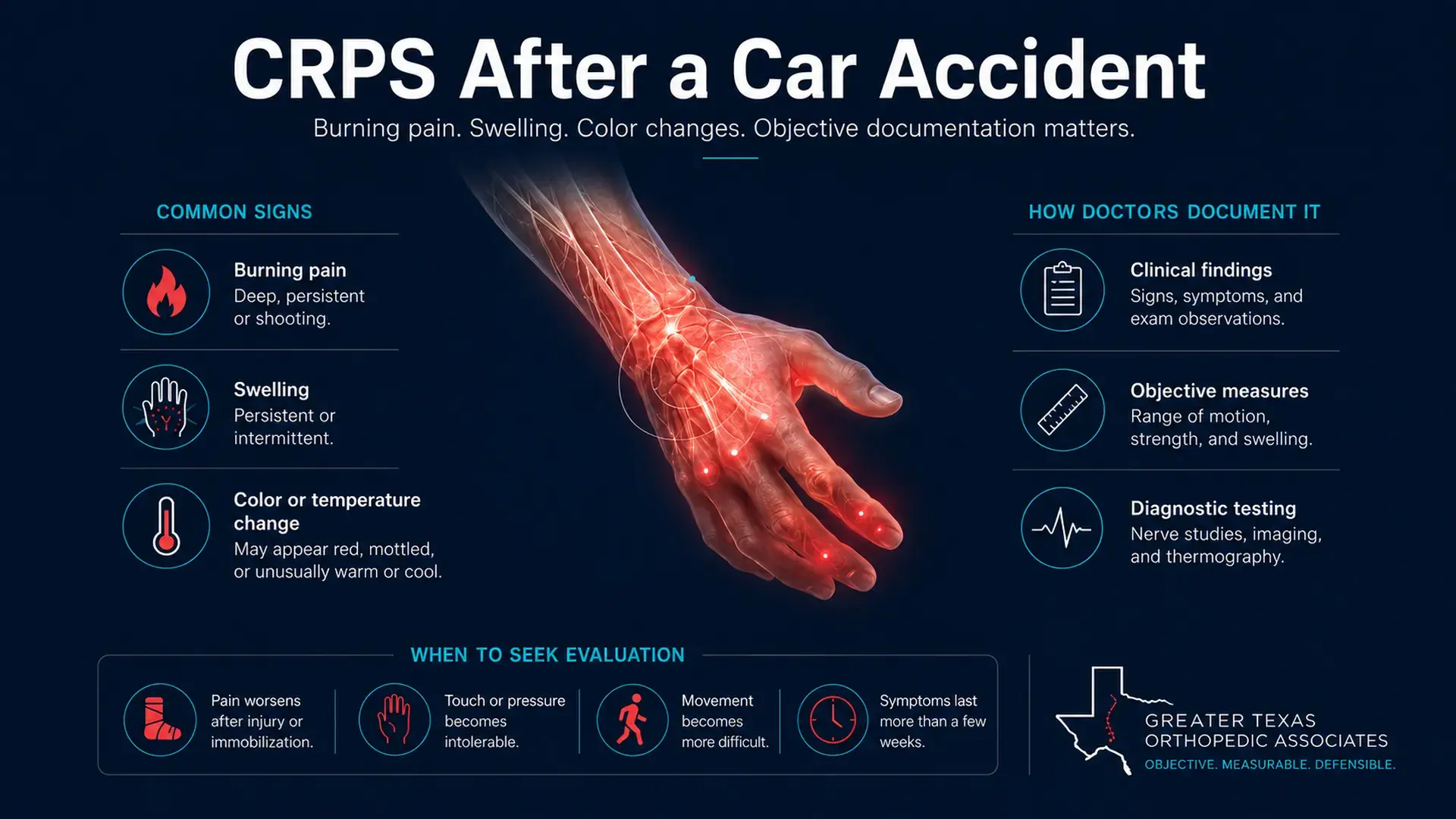 Complex regional pain syndrome symptoms and medical documentation signs