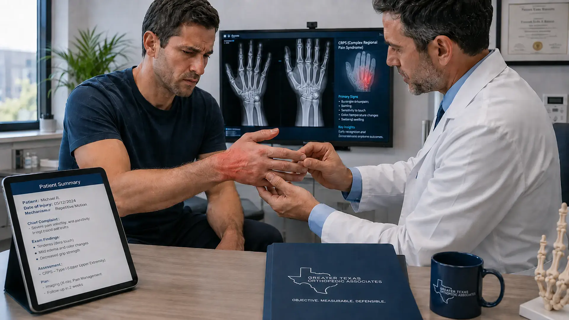 CRPS diagnosis after injury during an orthopedic hand evaluation