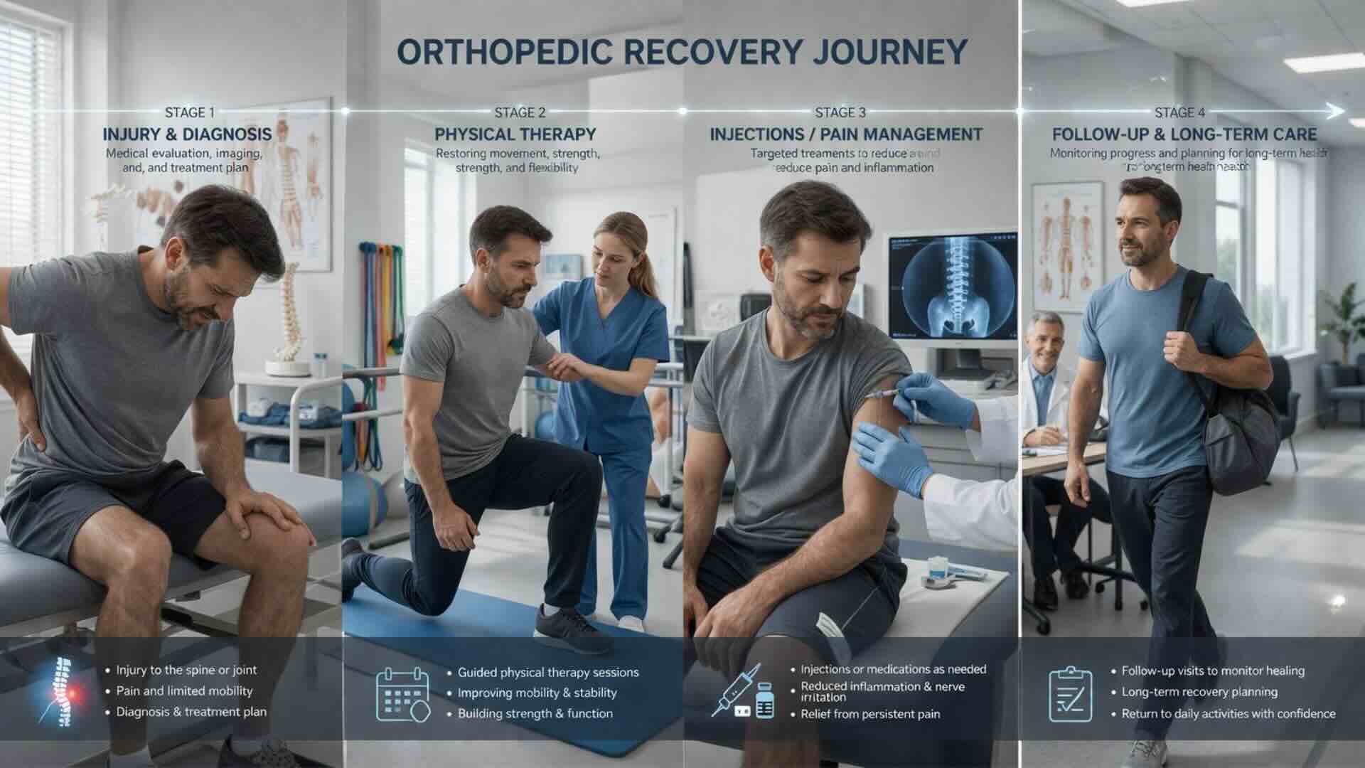 Orthopedic recovery journey showing stages of treatment and future medical costs in personal injury claims